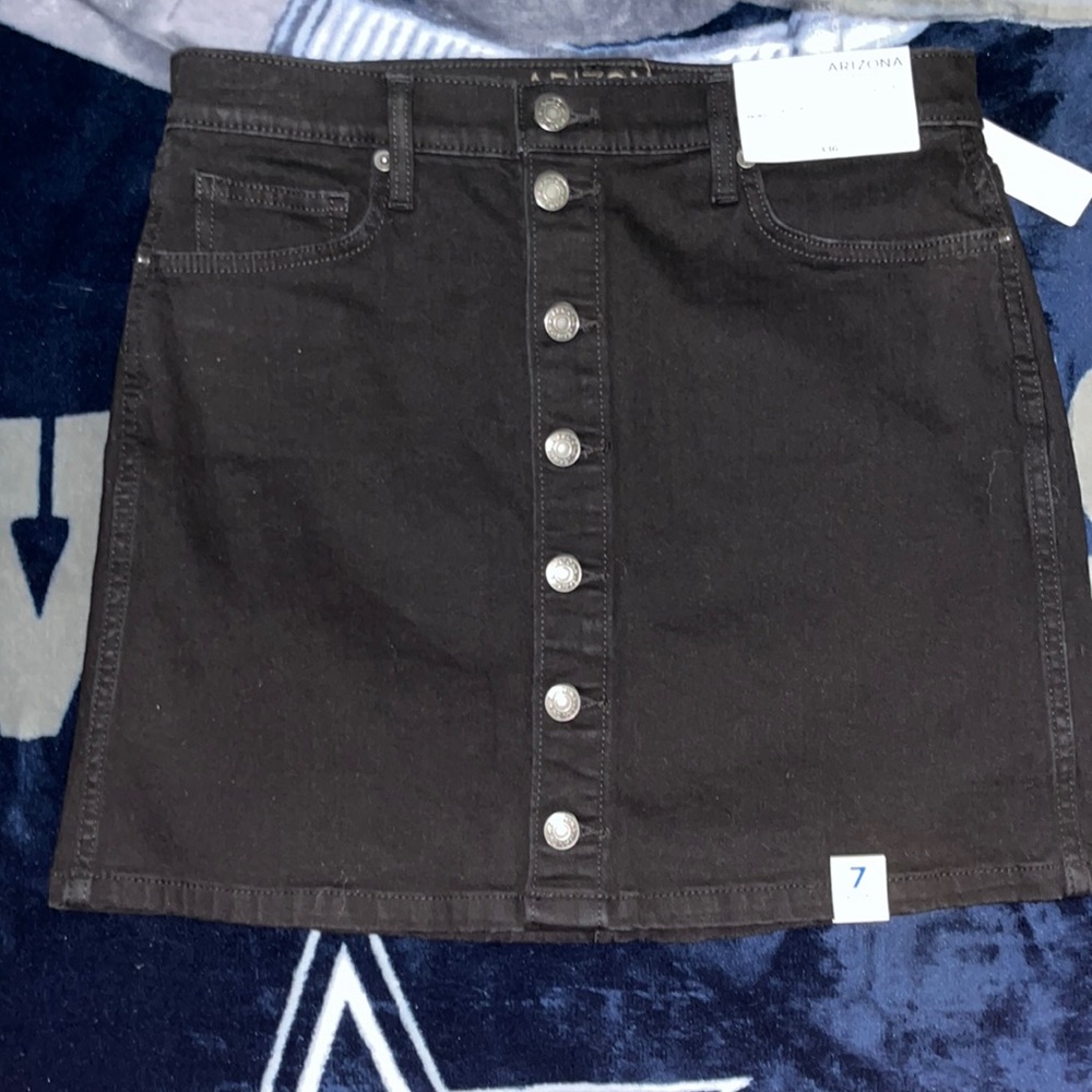Black Arizona denim skirt with button down front